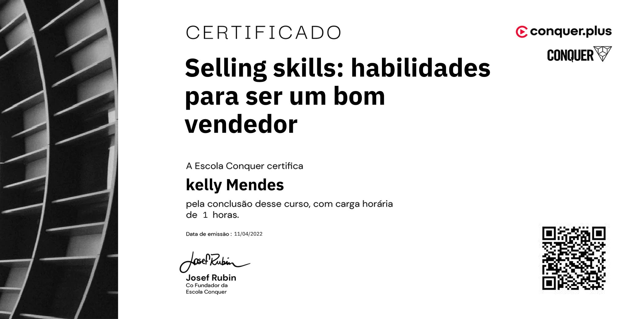 Certificado de Selling skills: habilidades para ser um bom vendedor